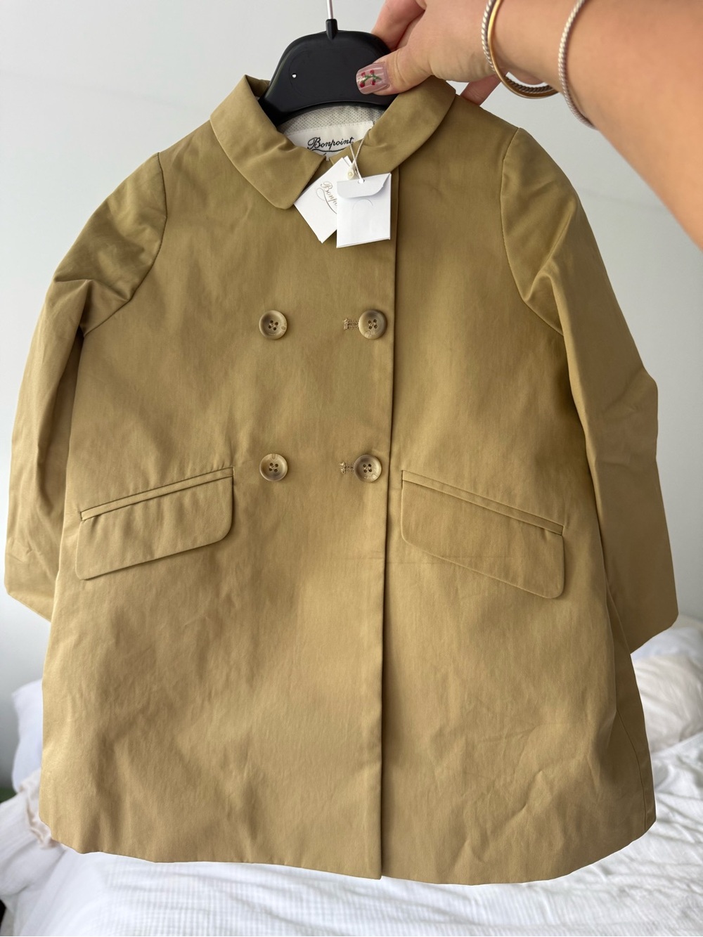 Bonpoint Olive-Tan Double-Breasted Pea Coat for Kids